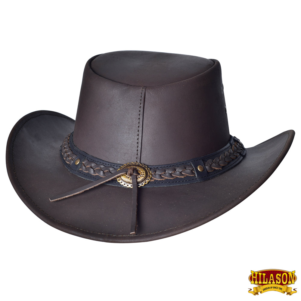 Hilason Premium Cowhide Leather Cowboy Hat Chocolate Brown