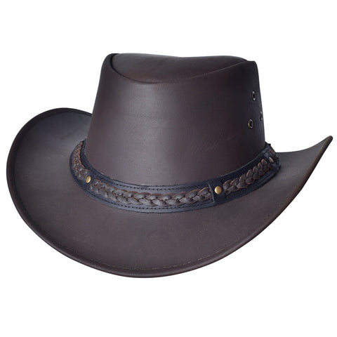 Hilason Premium Cowhide Leather Cowboy Hat Chocolate Brown