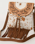 American Darling Messenger Hand Tooled Hair On Genuine Leather Women Bag Western Handbag Purse