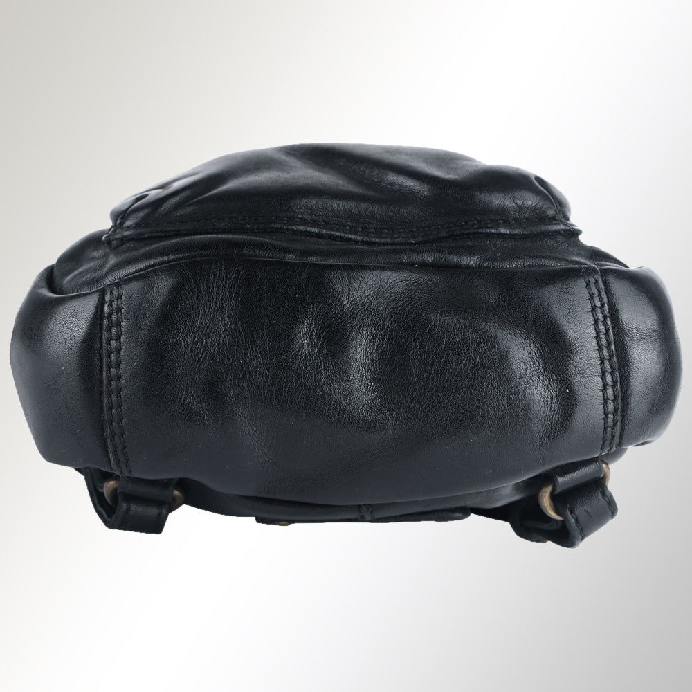 Spaghetti Western Swc206Blk Backpack Vintage Handmade Drum Dyed Genuine European Cowhide Leather Women Bag Western Handbag Purse