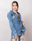 American Darling Leather Hand Tooled Carved Women Denim Shirt Jacket