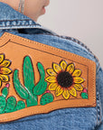 American Darling Leather Hand Tooled Carved Women Denim Shirt Jacket