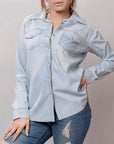 American Darling Leather Hand Tooled Carved Women Denim Shirt Jacket