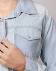American Darling Leather Hand Tooled Carved Women Denim Shirt Jacket