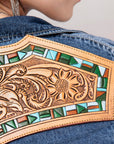 American Darling Leather Hand Tooled Carved Women Denim Shirt Jacket