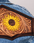 American Darling Leather Hand Tooled Carved Women Denim Shirt Jacket