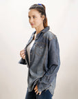 American Darling Leather Hand Tooled Carved Women Denim Shirt Jacket