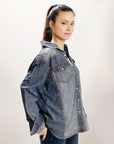 American Darling Leather Hand Tooled Carved Women Denim Shirt Jacket