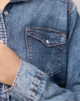 American Darling Leather Hand Tooled Carved Women Denim Shirt Jacket