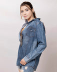 American Darling Leather Hand Tooled Carved Women Denim Shirt Jacket
