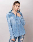 American Darling Leather Hand Tooled Carved Women Denim Shirt Jacket