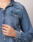 American Darling Leather Hand Tooled Carved Women Denim Shirt Jacket