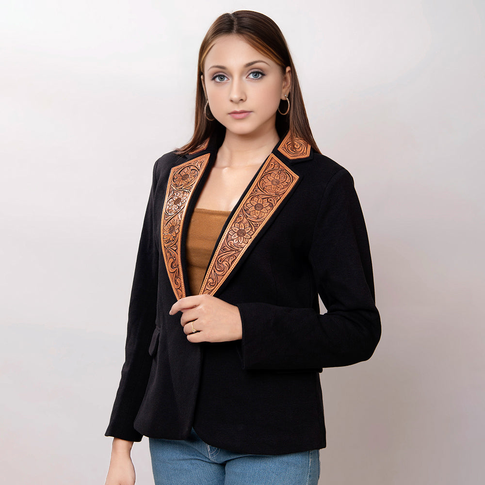 ADBZ013 Genuine leather Hand tooled hand carved Women Blazer dress jacket ladies Girl