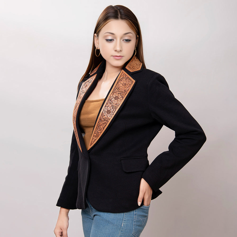 ADBZ013 Genuine leather Hand tooled hand carved Women Blazer dress jacket ladies Girl