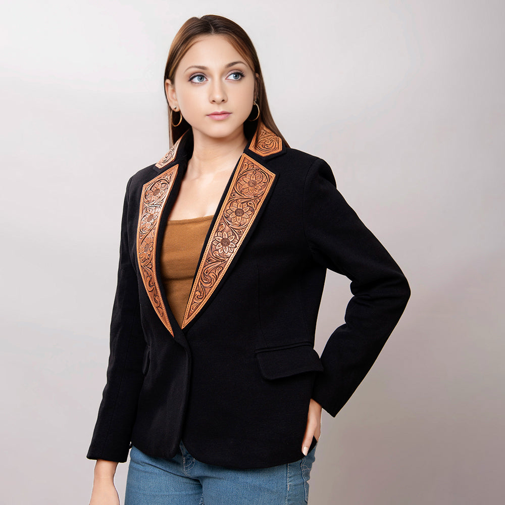 ADBZ013 Genuine leather Hand tooled hand carved Women Blazer dress jacket ladies Girl
