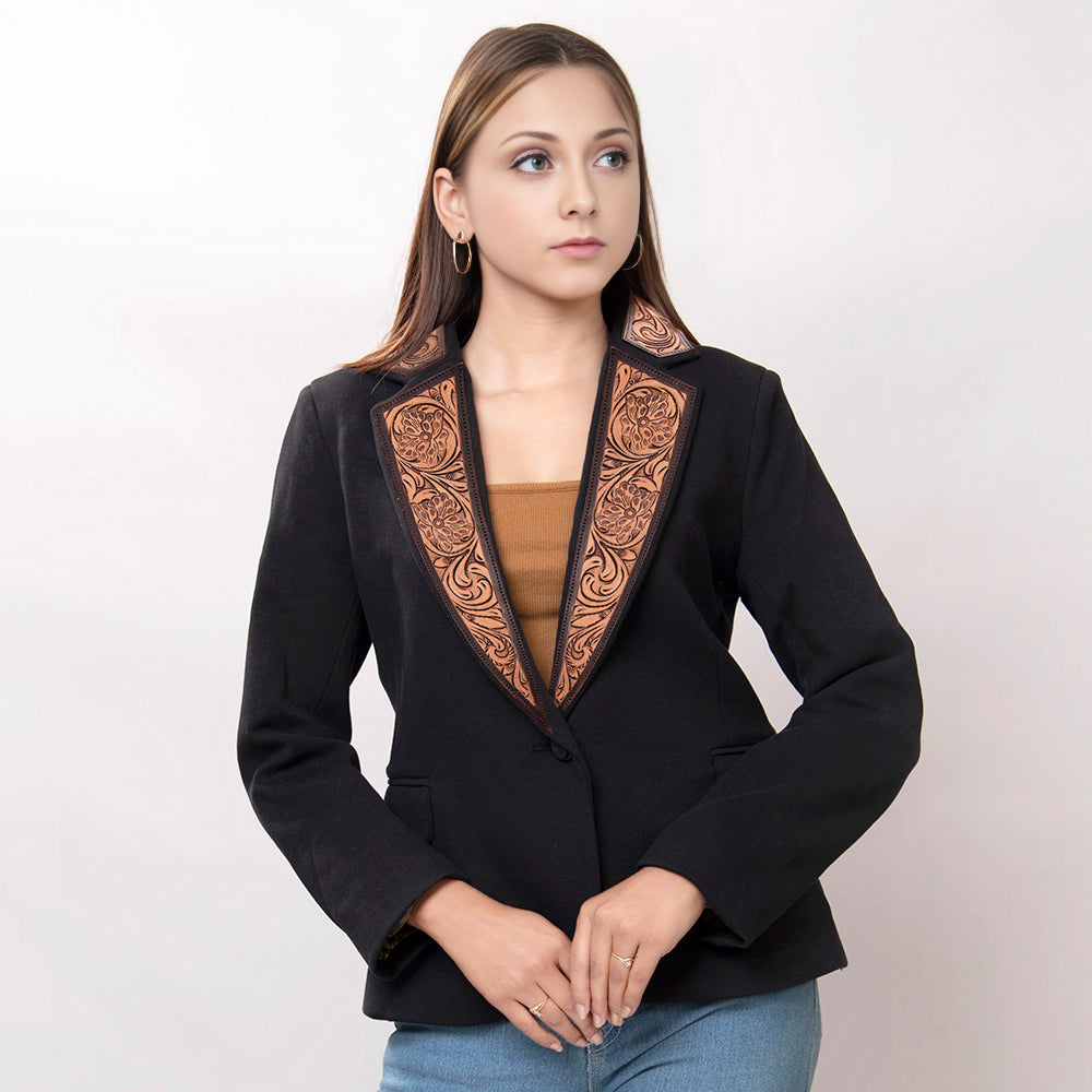 ADBZ014 Genuine leather Hand tooled hand carved Women Blazer dress jacket ladies Girl