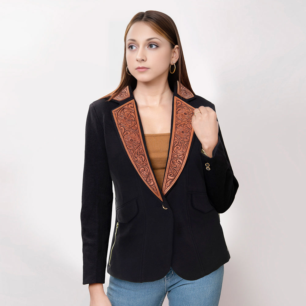 ADBZ015 Genuine leather Hand tooled hand carved Women Blazer dress jacket ladies Girl