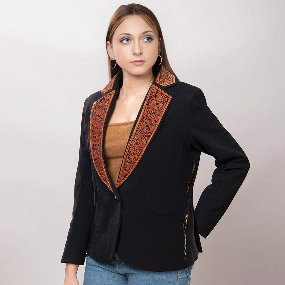 ADBZ015 Genuine leather Hand tooled hand carved Women Blazer dress jacket ladies Girl