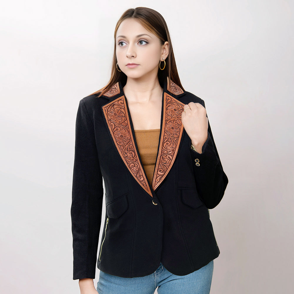 ADBZ015 Genuine leather Hand tooled hand carved Women Blazer dress jacket ladies Girl