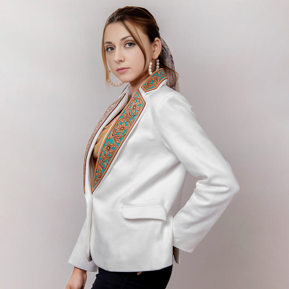 ADBZ016 Genuine leather Hand tooled hand carved Women Blazer dress jacket ladies Girl