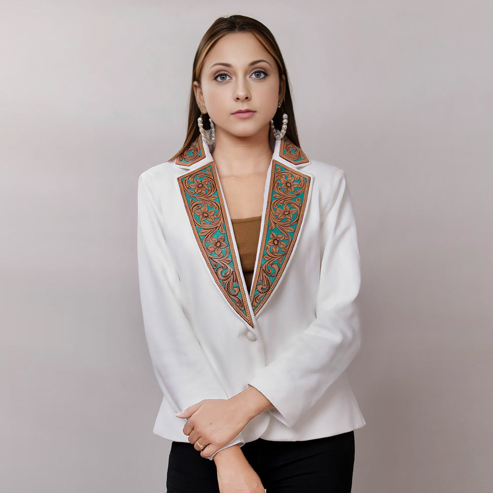 ADBZ016 Genuine leather Hand tooled hand carved Women Blazer dress jacket ladies Girl