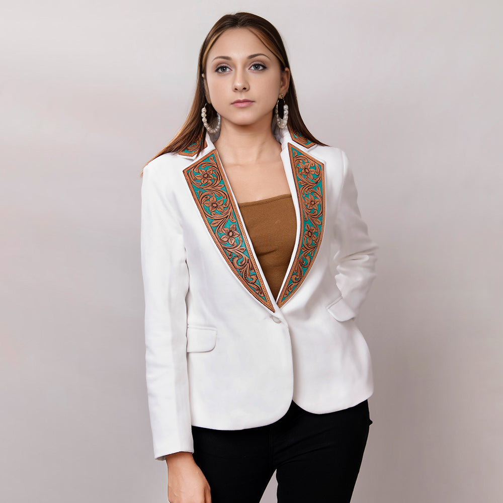 ADBZ016 Genuine leather Hand tooled hand carved Women Blazer dress jacket ladies Girl