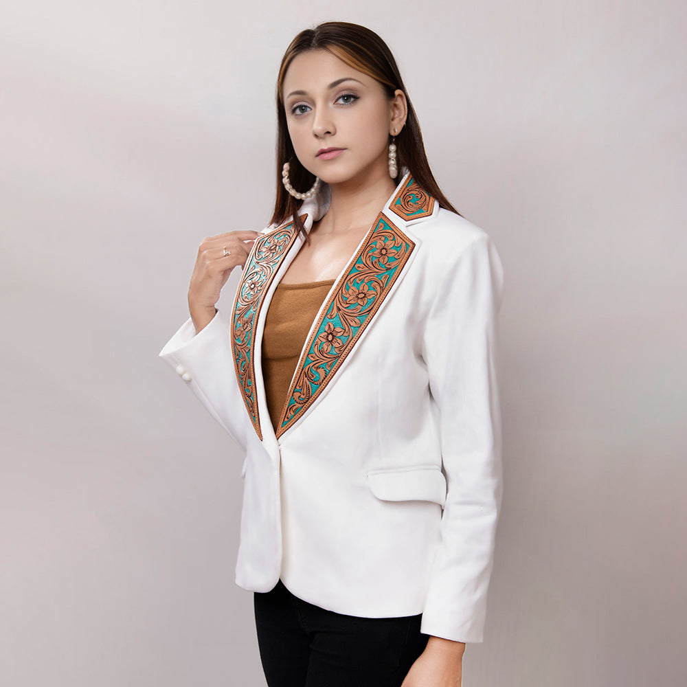 ADBZ016 Genuine leather Hand tooled hand carved Women Blazer dress jacket ladies Girl
