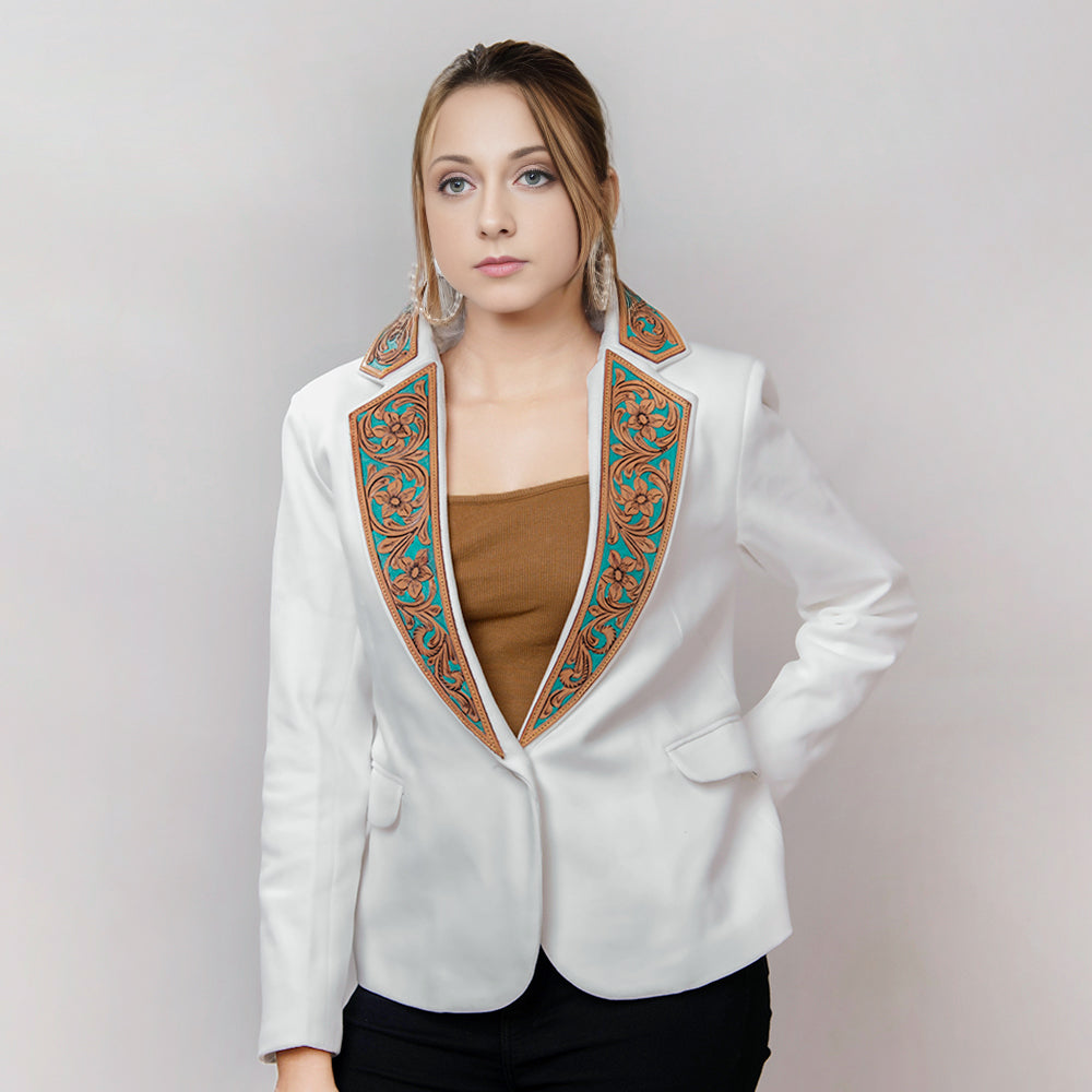 ADBZ016 Genuine leather Hand tooled hand carved Women Blazer dress jacket ladies Girl