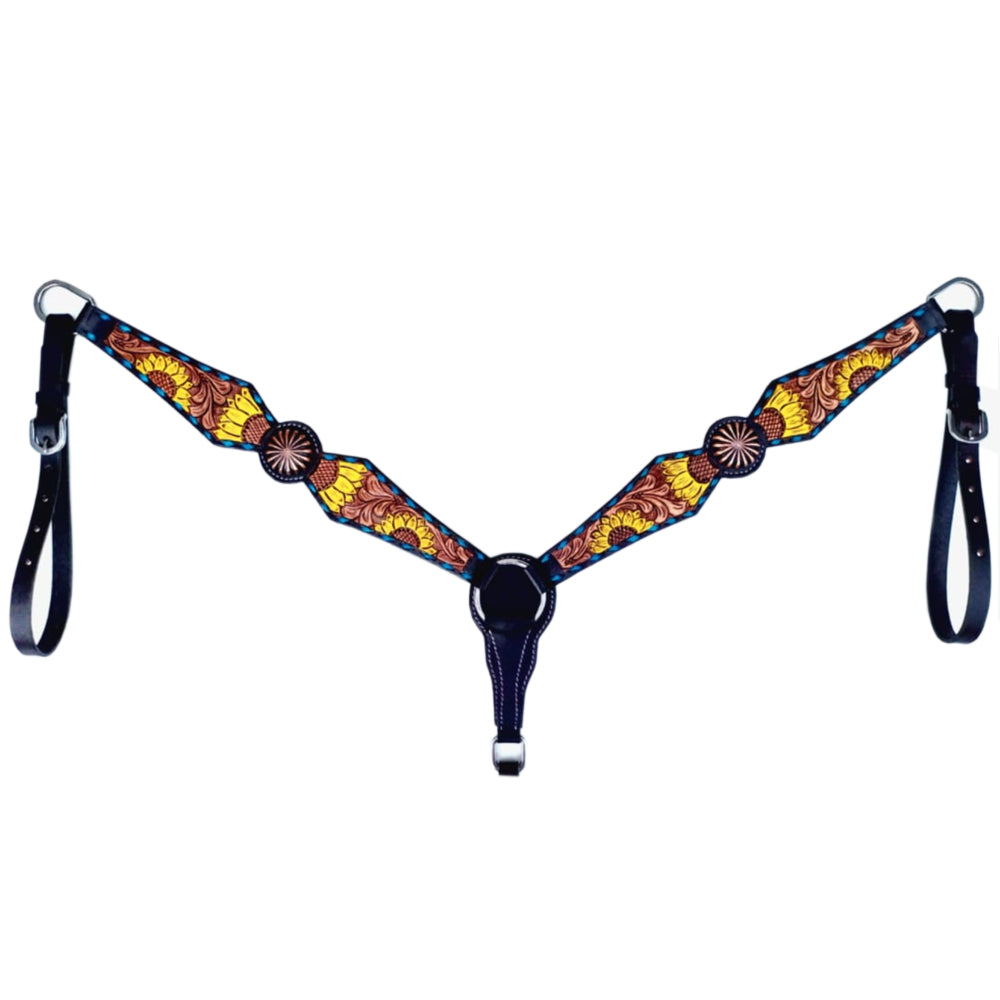 Bar H Equine Genuine Western American Leather Horse Premium Headstall &amp; Breast Collar Set