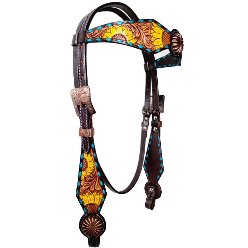 Bar H Equine Genuine Western American Leather Horse Premium Headstall &amp; Breast Collar Set