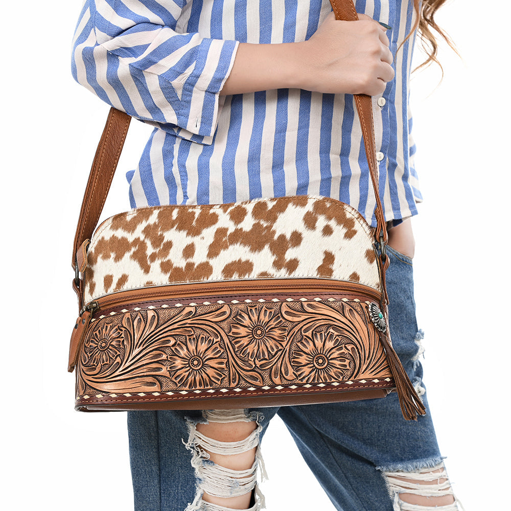 American Darling ADBG931 Crossbody Hand Tooled Hair-On Genuine Leather Women Bag Western Handbag Purse