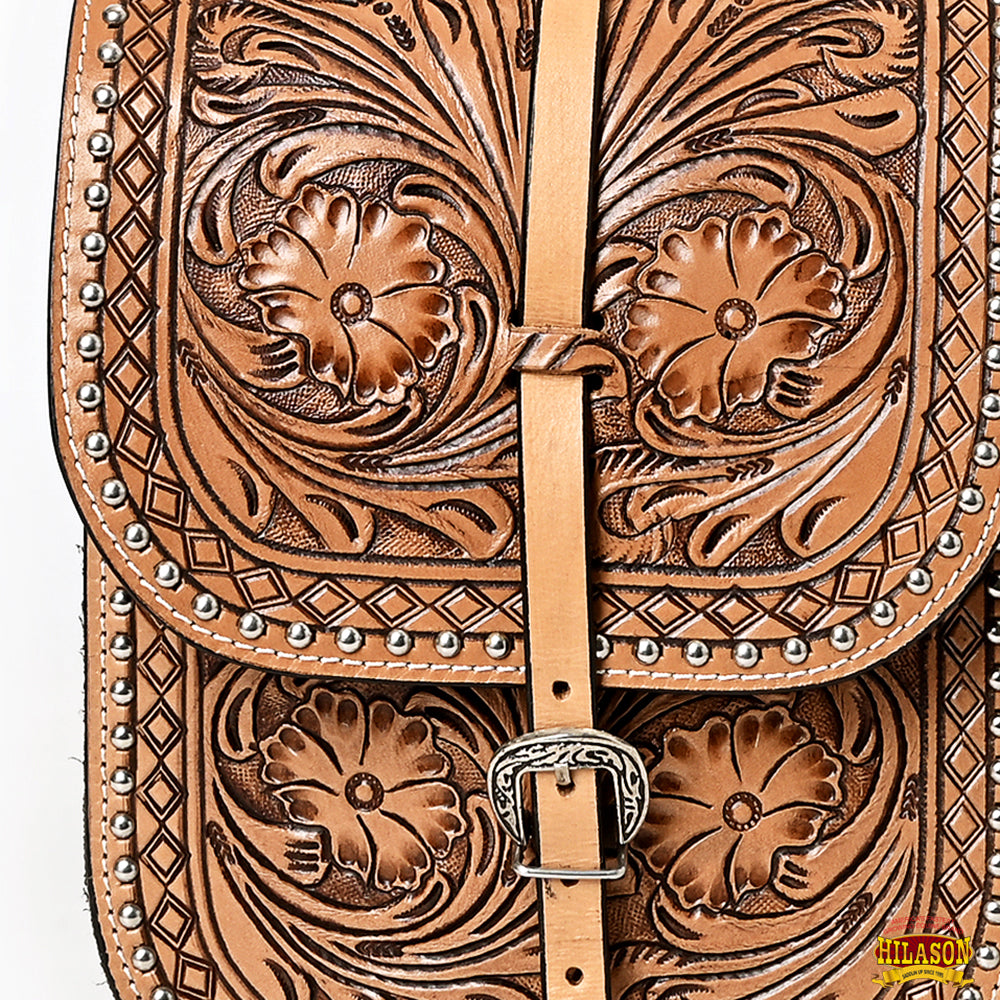 Hilason Floral  Western Horse Leather Saddle Bag Heavyduty Traditional Trail Ride