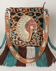American Darling ADBGS192AF Messenger Hand Tooled Hair-On Genuine Leather Women Bag Western Handbag Purse