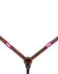 Bar H Equine Horse Genuine Leather RawHide Stud Breast Collar ,Headstall Brown
