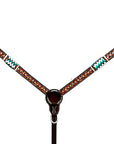 Bar H Equine Horse Genuine Leather RawHide Stud Breast Collar ,Headstall Brown