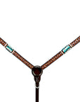 Bar H Equine Horse Genuine Leather RawHide Stud Breast Collar ,Headstall Brown