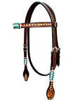 Bar H Equine Horse Genuine Leather RawHide Stud Breast Collar ,Headstall Brown
