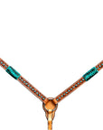 Bar H Equine Horse Genuine Leather Rawhide Stud Breast Collar ,Headstall Brown