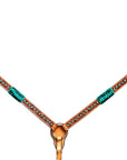 Bar H Equine Horse Genuine Leather Rawhide Stud Breast Collar ,Headstall Brown