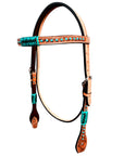 Bar H Equine Horse Genuine Leather Rawhide Stud Breast Collar ,Headstall Brown