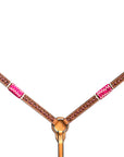 Bar H Equine Horse Genuine Leather Rawhide Stud Breast Collar ,Headstall Tan