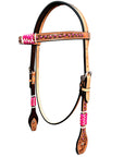 Bar H Equine Horse Genuine Leather Rawhide Stud Breast Collar ,Headstall Tan