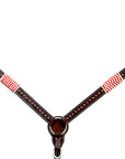 Bar H Equine Horse Genuine Leather Rawhide Stud Breast Collar ,Headstall Brown