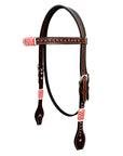 Bar H Equine Horse Genuine Leather Rawhide Stud Breast Collar ,Headstall Brown