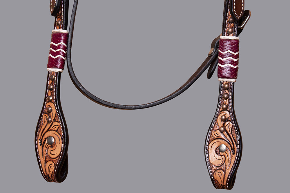 BAR H EQUINE Horse Hand Carved Breast Collar Headstall Genuine Leather Brown