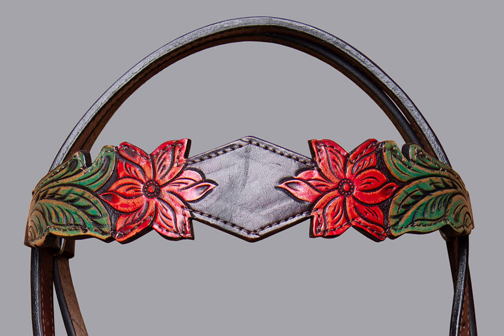 BAR H EQUINE Horse Hand Painted Breast Collar Headstall Genuine Leather Brown
