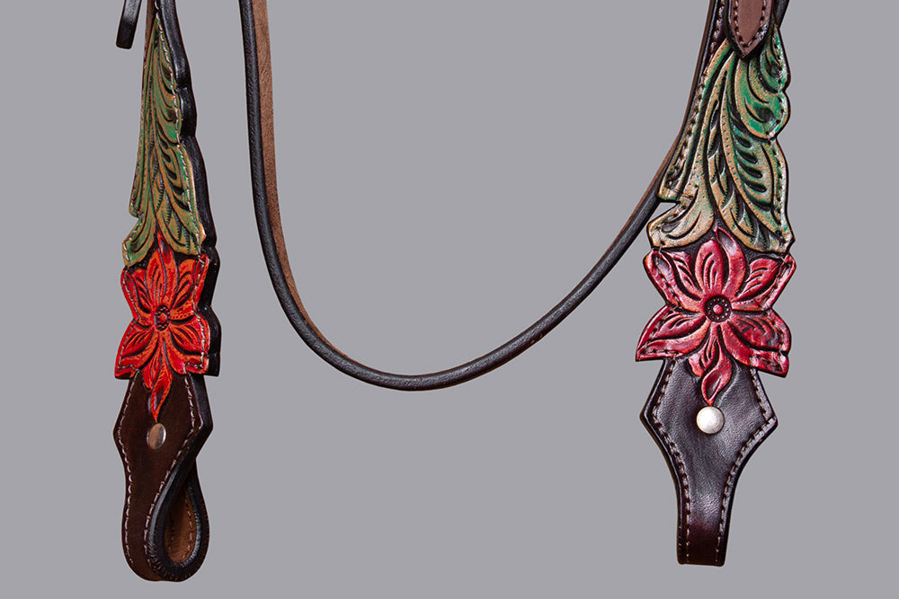 BAR H EQUINE Horse Hand Painted Breast Collar Headstall Genuine Leather Brown
