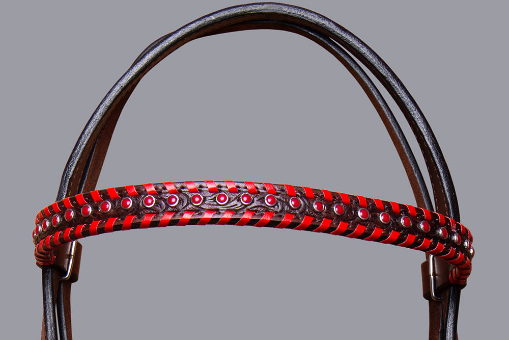 BAR H EQUINE Horse Hand Carved Breast Collar Headstall Genuine Leather Dark Brown