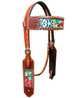 Bar H Equine Western Leather Horse Headstall & Breast Collar Brown