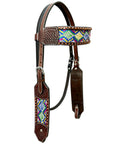 Bar H Equine Horse Genuine Leather embroidery design Breast Collar ,Headstall Brown